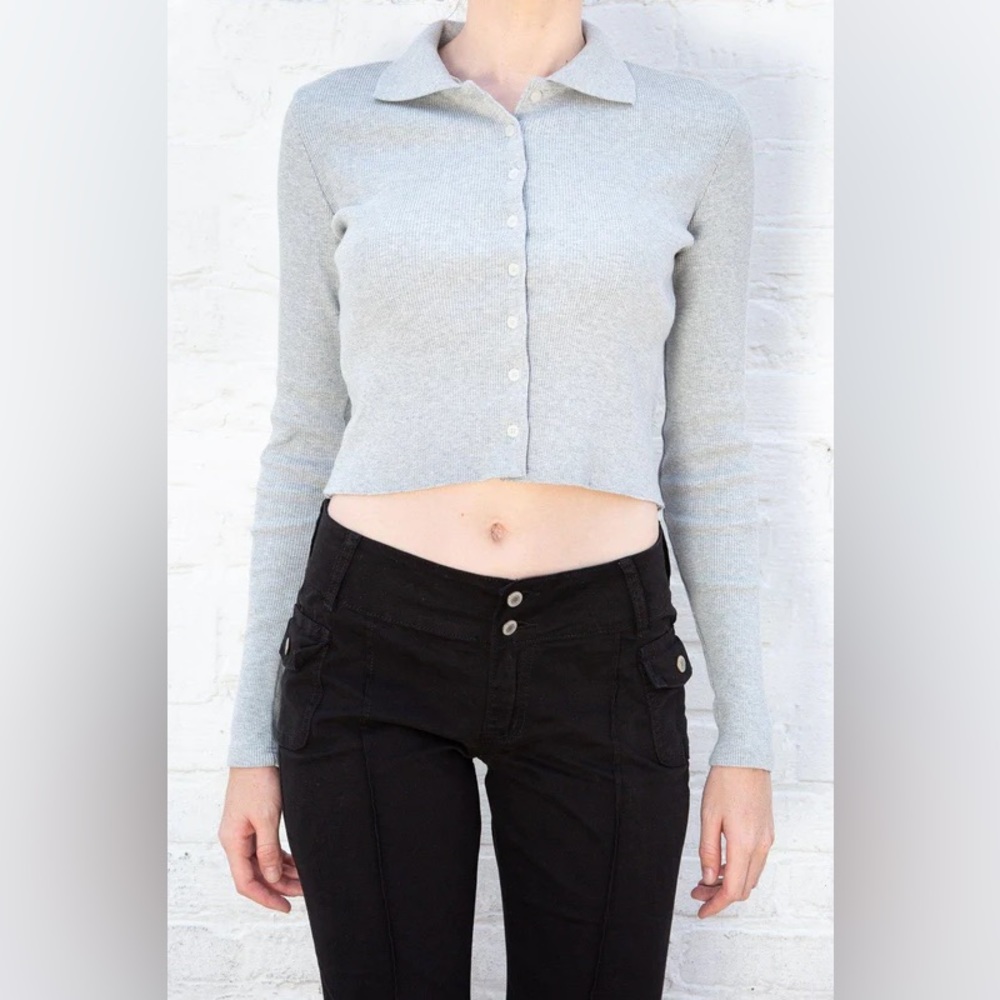 BRANDY MELVILLE grey crop long sleeve top